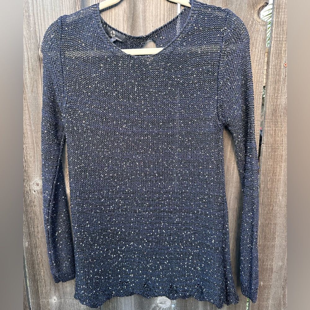 Made in Italy Black Shimmery Metallic Long Sleeve Fitted Sweater Top Size M